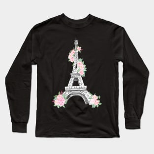 Watercolor Floral Eiffel Long Sleeve T-Shirt